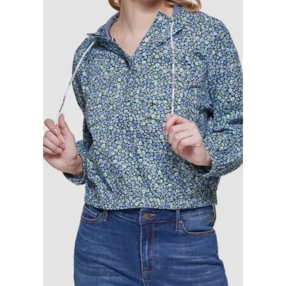 Tommy Hilfiger Women's Blue Printed Cotton Hoodie‎ Sweater Size XS